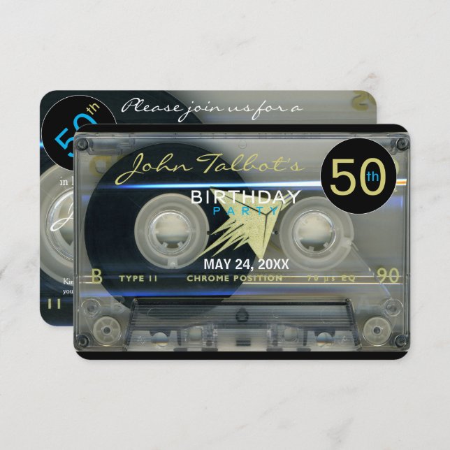 Retro T5 Cassette Tape 50th birthday Party Inv Invitation (Front/Back)