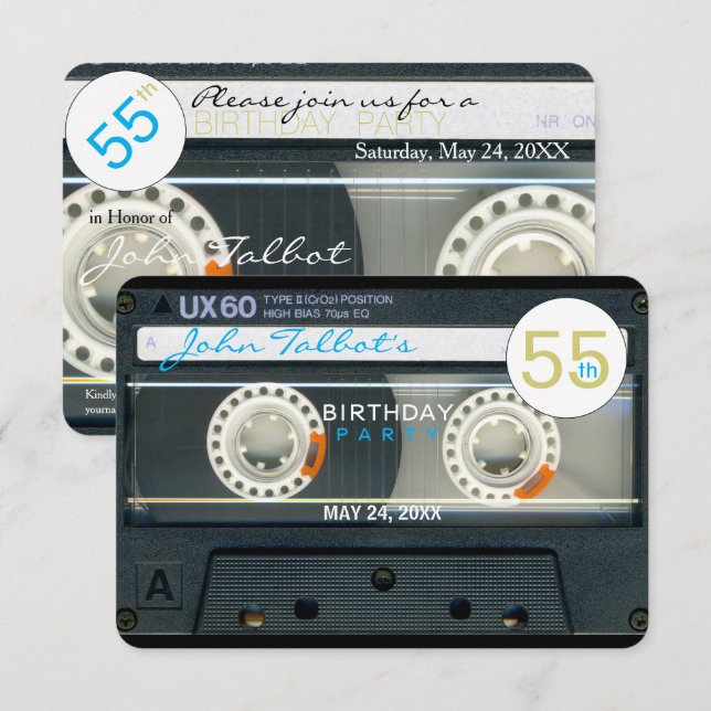 Retro T6 Audiotape 55th birthday Party Invitation (Front/Back)