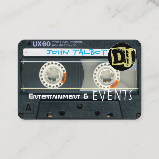 Retro T6 Audiotape Cassette 80s DJ Business Cards (Front)