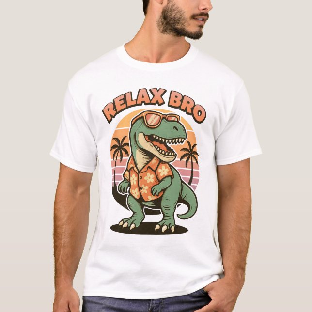 Retro T-Rex Chill Vibes – Relax Bro Beach Shirt (Front)