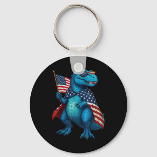 Retro T Rex Dinosaur 4th Of July American Flag Usa Key Ring