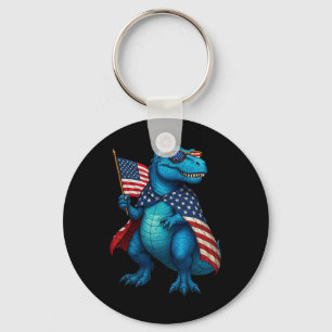 Retro T Rex Dinosaur 4th Of July American Flag Usa Key Ring