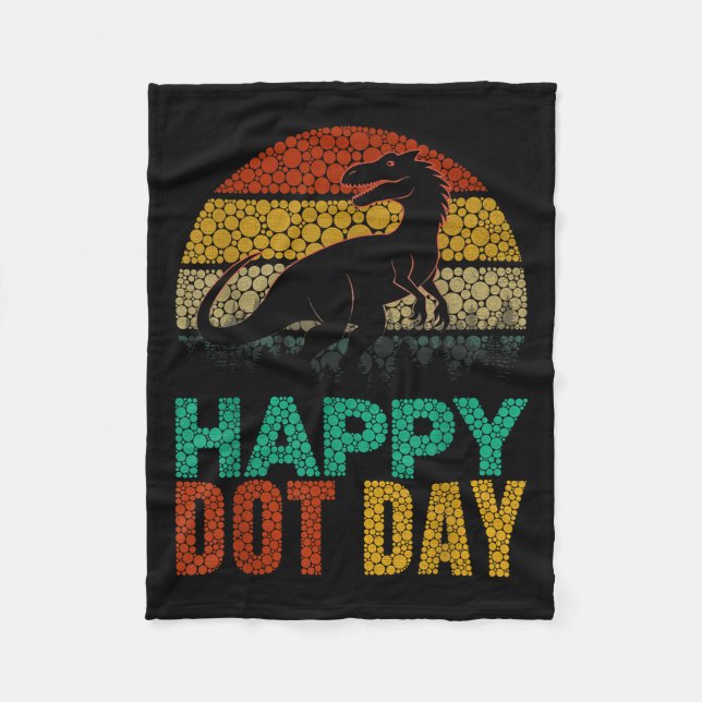 Retro T Rex Dinosaur Lovers Polka Dots Happy Dot D Fleece Blanket (Front)