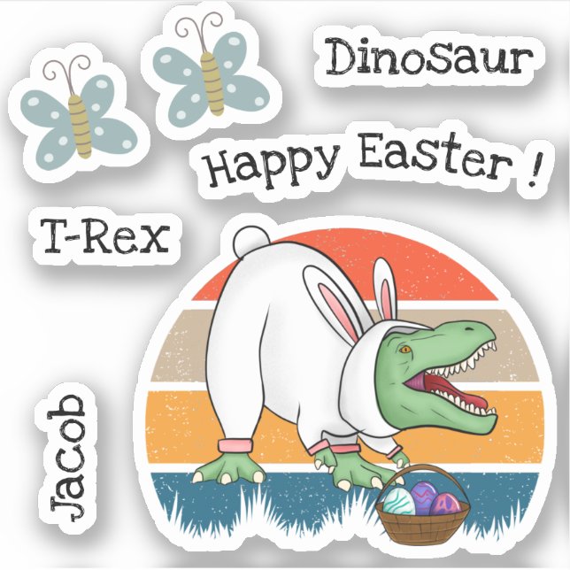 Retro T-Rex in Easter Bunny Costume Egg Hunt Name (Front)