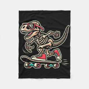 Retro T-rex Skeleton Dinosaur Skateboarding Boys  Fleece Blanket