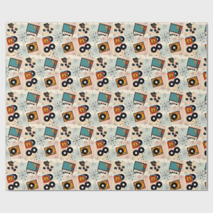 Retro t.v., stereo, camera & vinyl albums wrapping paper