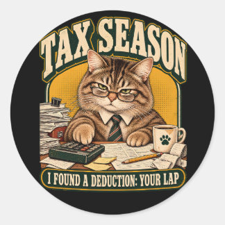 Retro Tabby Accountant Cat Gold Tax Season Humour Classic Round Sticker