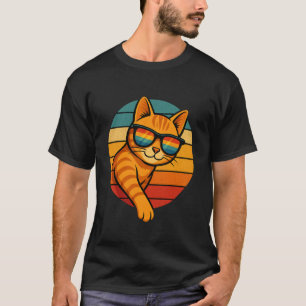Retro Tabby Cat Funny Orange Cat Sunglasses T-Shirt
