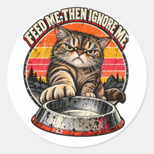 Retro Tabby Cat Orange Sunset Feed Me Humour Classic Round Sticker