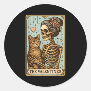 Retro Tabby Cat Valentine's Day Mom Tarot Card  Classic Round Sticker