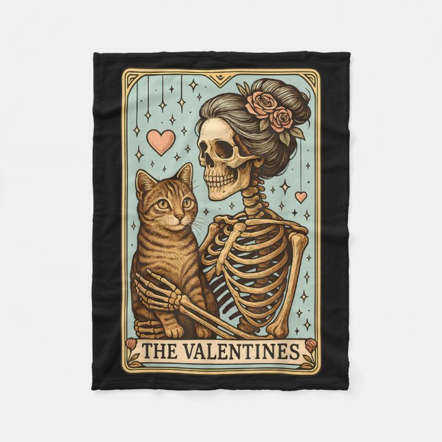 Retro Tabby Cat Valentine's Day Mom Tarot Card  Fleece Blanket (Front)