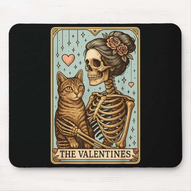 Retro Tabby Cat Valentine's Day Mom Tarot Card  Mouse Mat (Front)