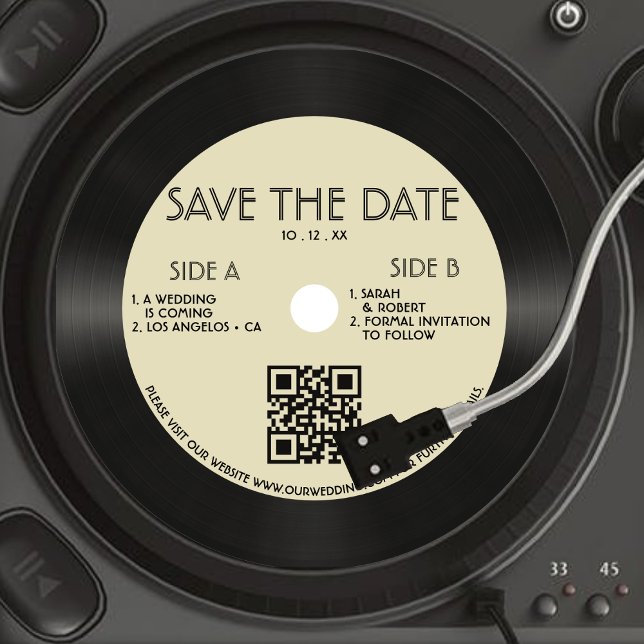 Retro Tan Vinyl Record Wedding Save The Date (Retro Tan Vinyl Record Wedding Save The Date)
