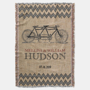 Retro Tandem Bicycle Zigzag Chevron Wedding Gift Throw Blanket