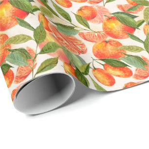 RETRO Tangerines Mandarins Branch Christmas Wrapping Paper