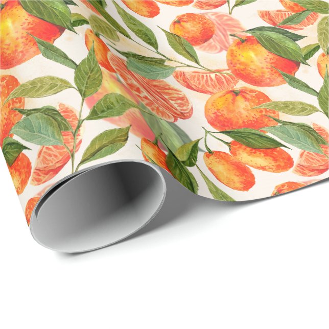 RETRO Tangerines Mandarins Branch Christmas Wrapping Paper (Roll Corner)