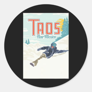 Retro Taos Ski Valley New Mexico Skiing Snowboardi Classic Round Sticker