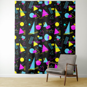 RETRO TAPE COLORFUL SHAPES  TAPESTRY