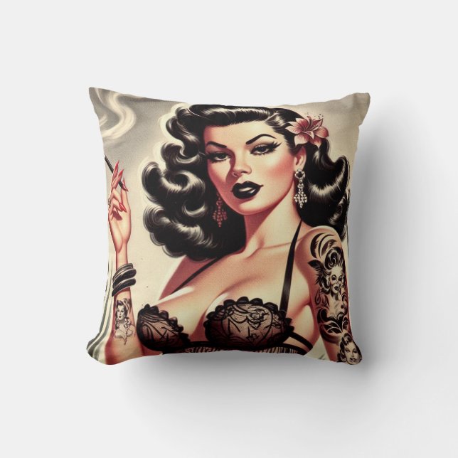 Retro Tatto Goth Girl Cushion (Front)