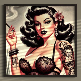 Retro Tatto Goth Girl Poster