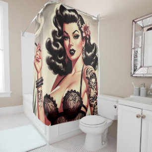 Retro Tatto Goth Girl Shower Curtain