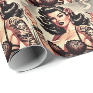 Retro Tatto Goth Girl Wrapping Paper