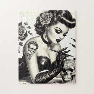 Retro Tattoed Goth Pin-up Jigsaw Puzzle