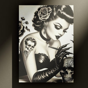 Retro Tattoed Goth Pin-up Postcard