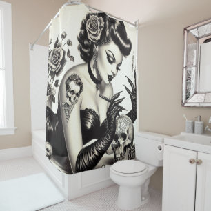 Retro Tattoed Goth Pin-up Shower Curtain