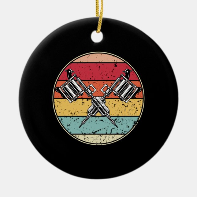 Retro Tattoo Ceramic Tree Decoration (Front)