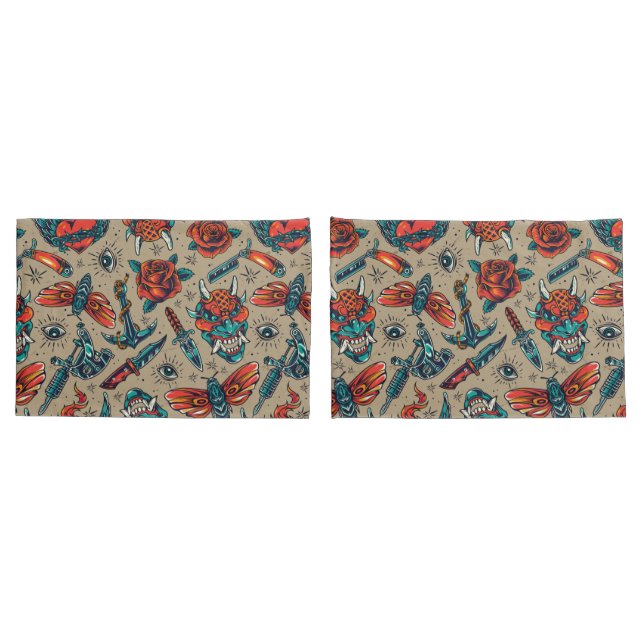 Retro Tattoo Pattern Pillowcase (Back-Set)