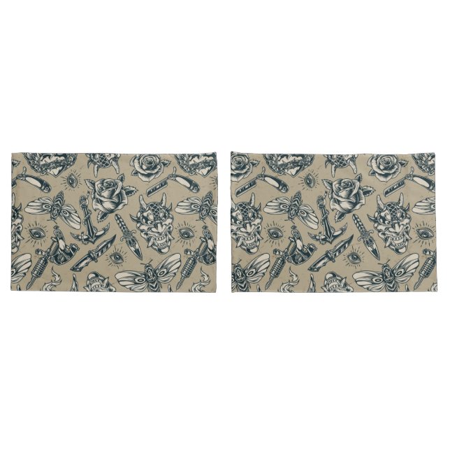 Retro Tattoo Pattern Pillowcase (Back-Set)