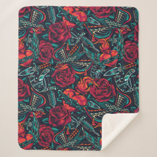 Retro Tattoo Pattern Sherpa Blanket
