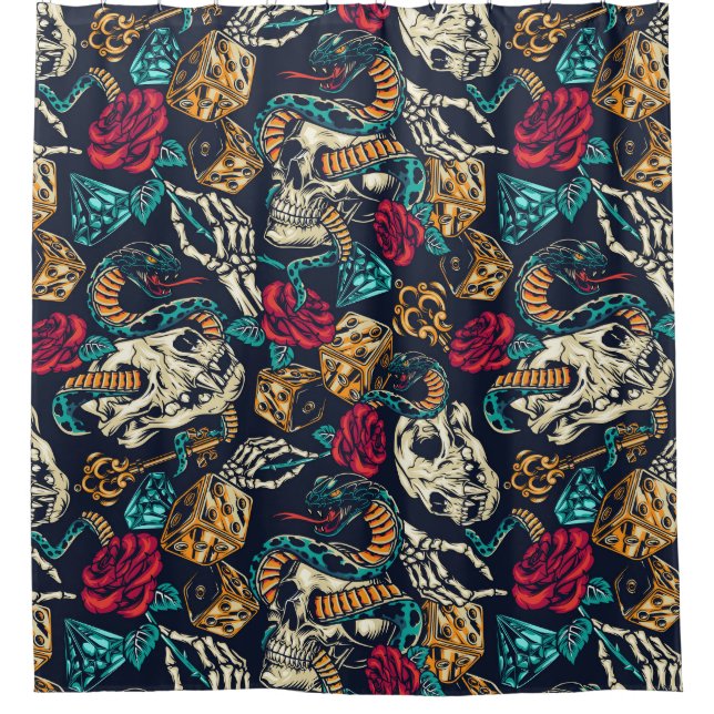 Retro Tattoo Pattern Shower Curtain (Front)