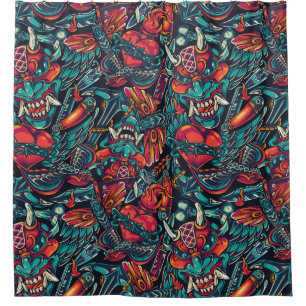 Retro Tattoo Pattern Shower Curtain