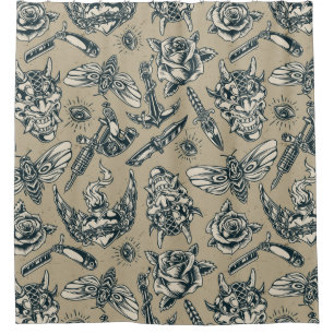 Retro Tattoo Pattern Shower Curtain