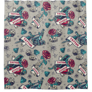Retro Tattoo Pattern Shower Curtain