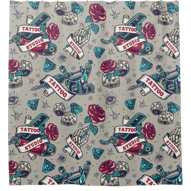 Retro Tattoo Pattern Shower Curtain (Front)