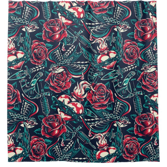 Retro Tattoo Pattern Shower Curtain (Front)