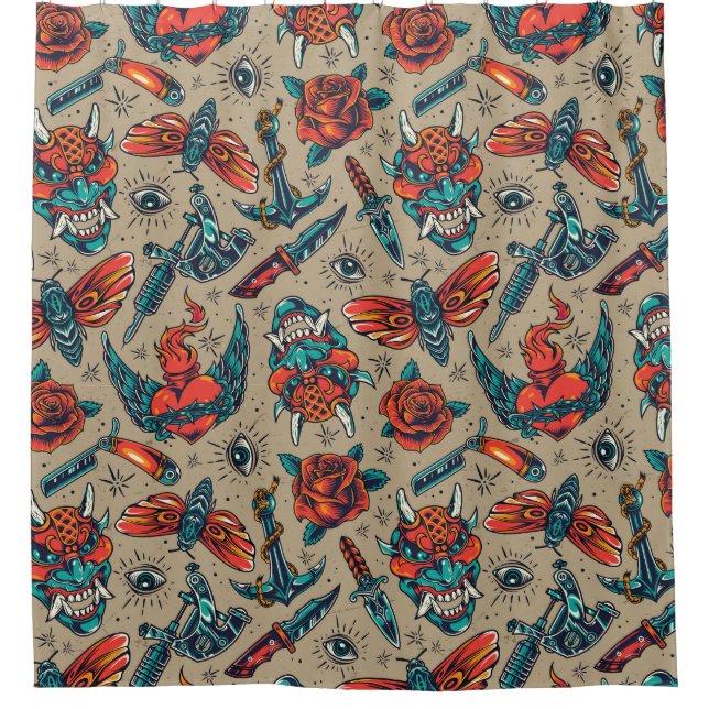 Retro Tattoo Pattern Shower Curtain (Front)