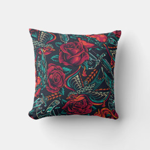 Retro Tattoo Pattern Throw Pillow