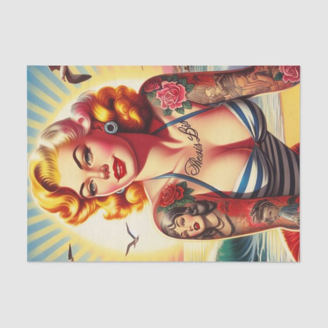 Retro Tattooed Bikini Pin-up Tissue Paper (Front)