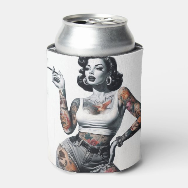 Retro Tattooed Girl Can Cooler (Can Front)