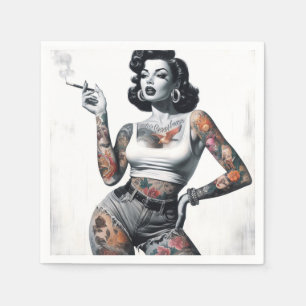 Retro Tattooed Girl Napkin