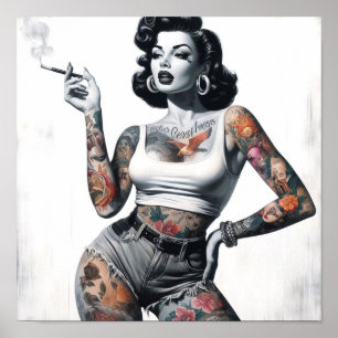 Retro Tattooed Girl Poster