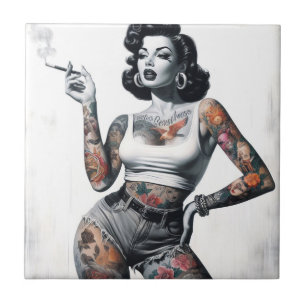 Retro Tattooed Girl Tile