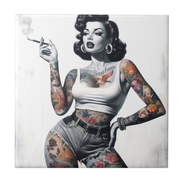Retro Tattooed Girl Tile (Front)