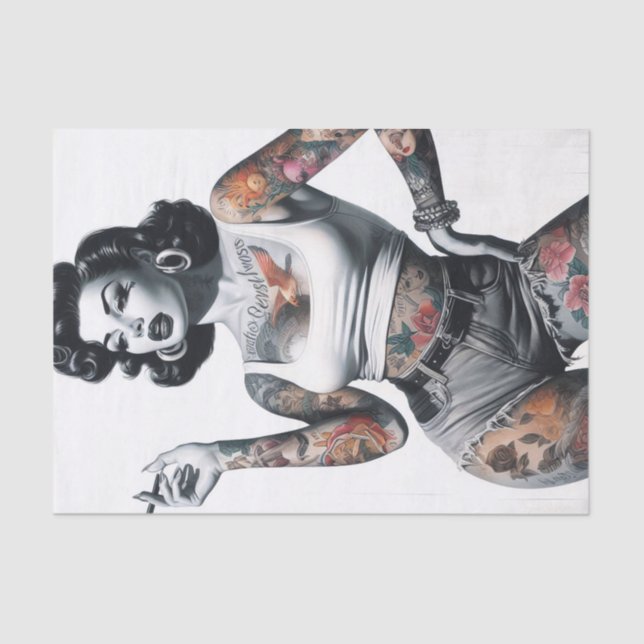 Retro Tattooed Girl Tissue Paper (Front)