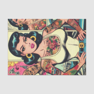 Retro Tattooed Pin-up Comics Tissue Paper