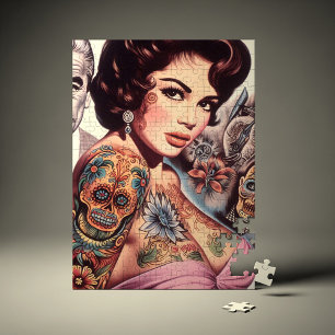 Retro Tattooed Pin-up Jigsaw Puzzle